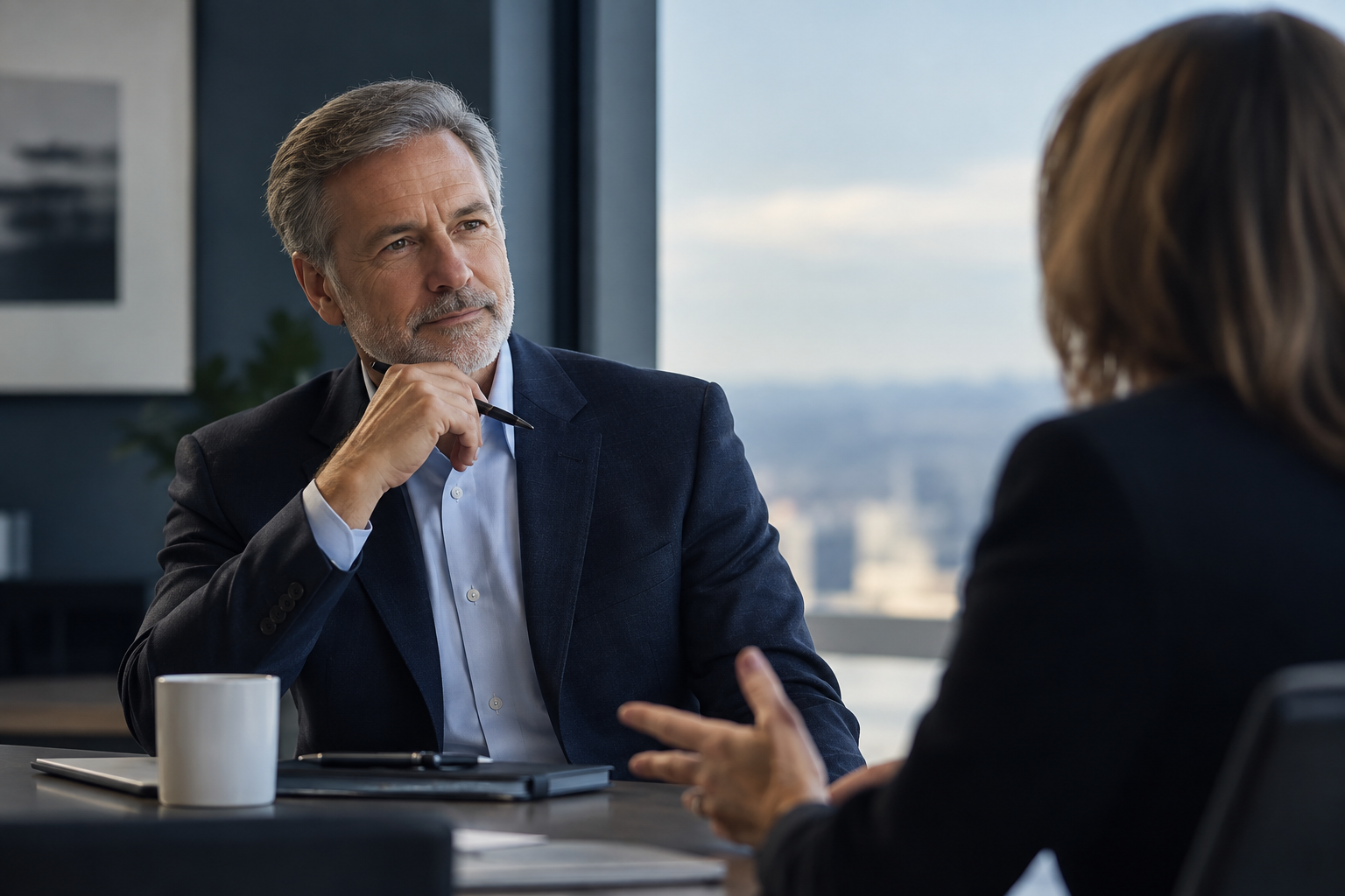 Executive professional meeting with a recruiter in a modern office